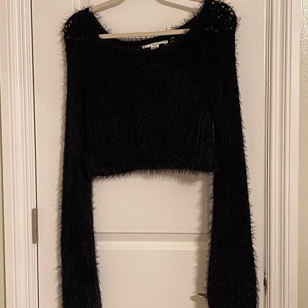Kimchi Blue Black Fuzzy Crop Sweater